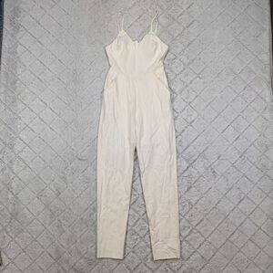 NBD Jumpsuit Women's S White Star Madison Linen Blend Fitted Back Cut-out